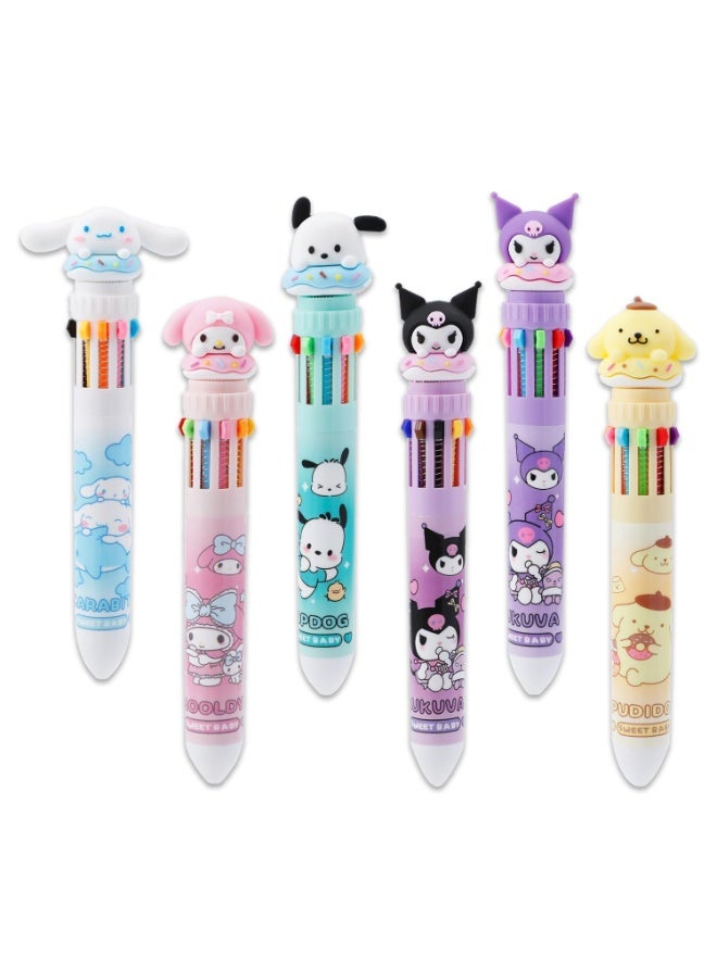 fantasize 6pcs Kitty Cat 10-in-1 Multicolor Ballpoint Pen Cute 10-Color Retractable Ballpoint Pens for Office School Supplies Students Children Gift (Pen-10 in 1 B) (BLUE) - Image 1